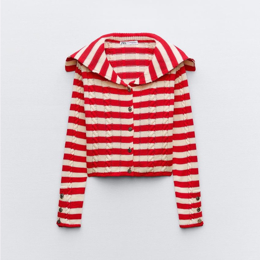 NWT Zara Red and White Striped Cardigan - Picture 3 of 6